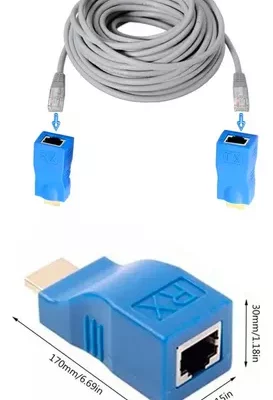Extensor Hdmi Por 1 Cable Utp Hasta 30 Metros Full Hd 1080p