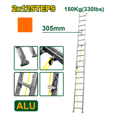 Escalera extensible - Escalones: 2x12 Aluminio - Altura ext