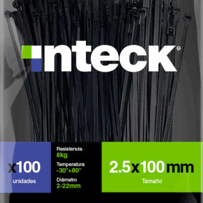 Precinto De Nylon 2.5Mm X 100Mm - Negro X 100 Unidades PN25-