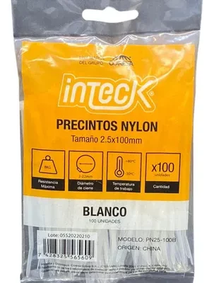 Precinto De Nylon 2.5Mm X 100Mm - Blanco X 100 Unidades PN25
