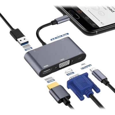 Adaptador Hub Multifuncion Tipo C USB 3.0, PD, VGA, HDMI (4K