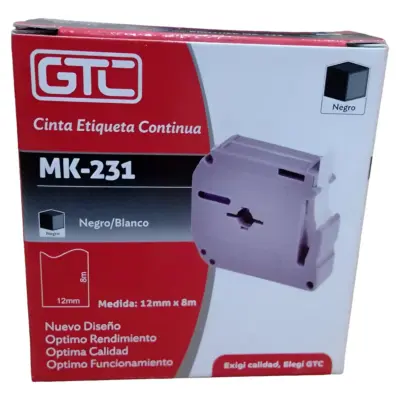 Cinta GTC Brother MK-231 BLANCO Y NEGRO 12MM