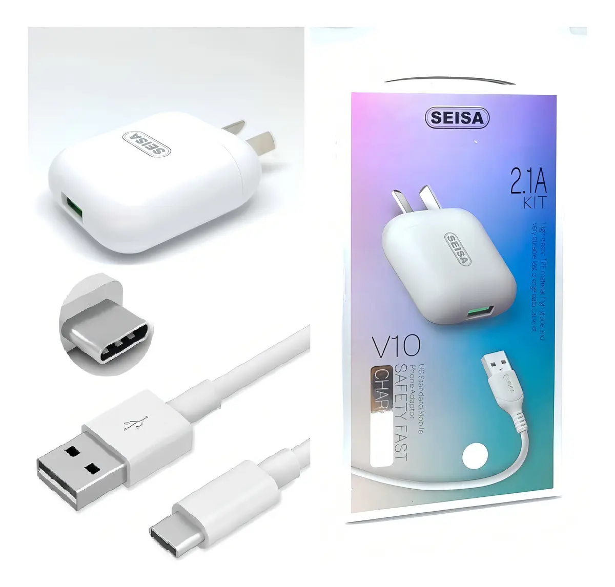 Cargador Celular Seisa 2.1A Carga Rapida 2USB C/Cable USB -V