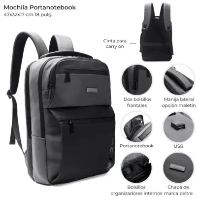 Mochila Go Porta Notebook Wanderlust  USB  Negro