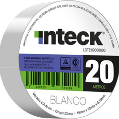 Cinta Aisladora Pvc Inteck - Blanca 20 Metros CA-B-20