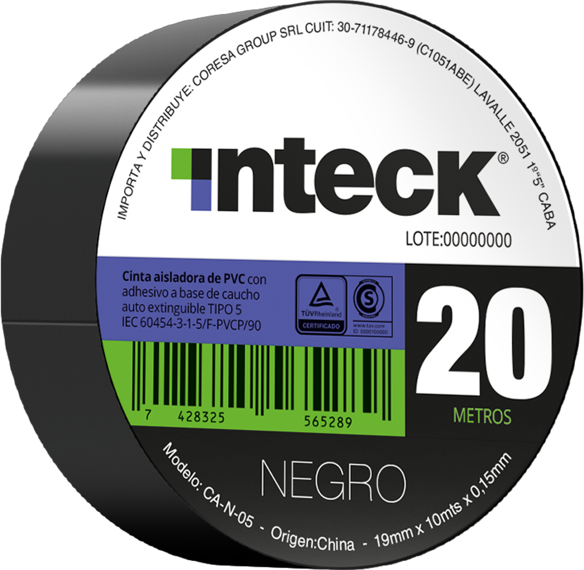 Cinta Aisladora Pvc Inteck - Negra 20 Metros CA-N-20