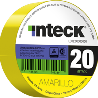 Cinta Aisladora Pvc Inteck Amarilla- 20 Metros CA-Y-20