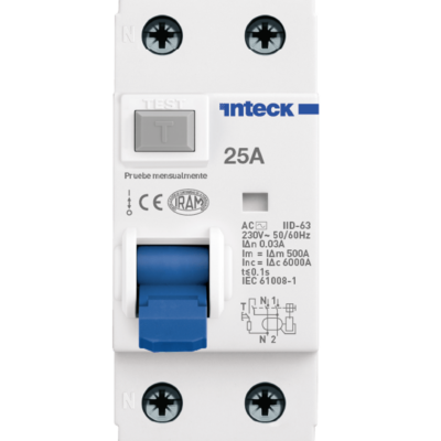 Disyuntor Diferencial Bipolar Inteck IID-63 2P 25A 30mA 6kva
