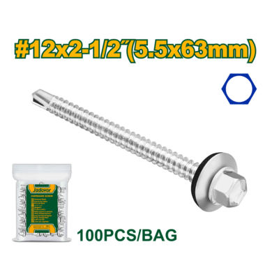 TORNILLO PUNTA MECHA - CABEZA HEXAGONAL - TAMAÑO: #12 X 2-1/2'' (5.5 X 63MM) - X100 Jadever JDXS4926